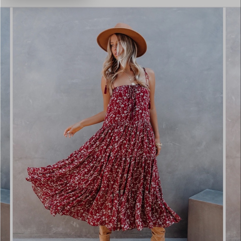Vici Strapless Floral Burgundy Dress
